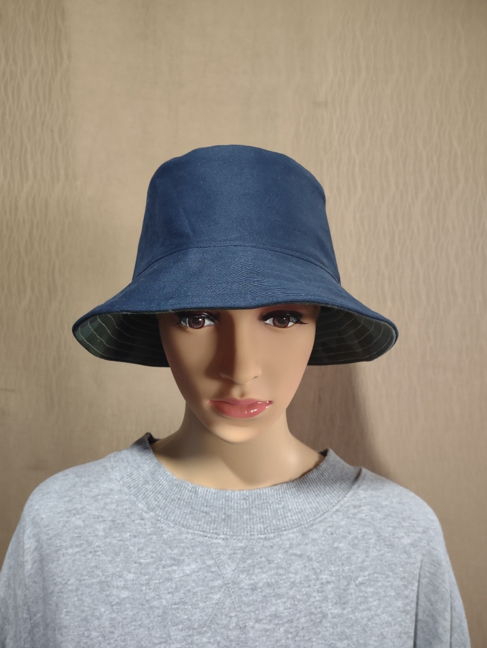 Handmade Upcycled Reversible Navy & Green Camo Bucket Hat - Picture 7 of 13